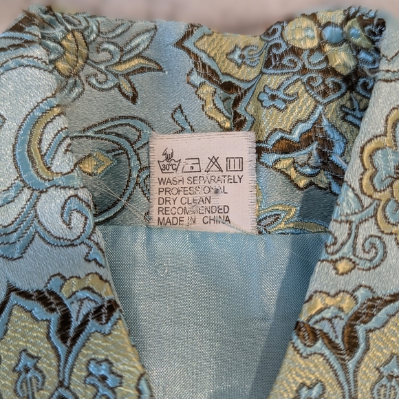 Vintage 90s Blue Floral Cheongsam Qipao Dress Fitted Sleeveless Chinese Lunar - Picture 7 of 16